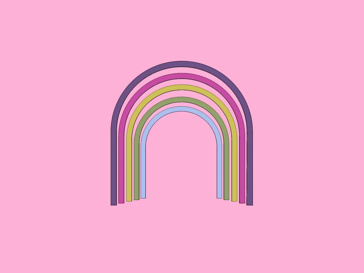 Animación de arcos concéntricos multicolor sobre fondo rosa, el elemento gráfico de la entrada de POPIS Valencia